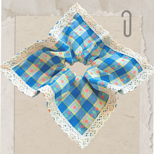 Vintage Blossom Gingham Lace Scrunchie